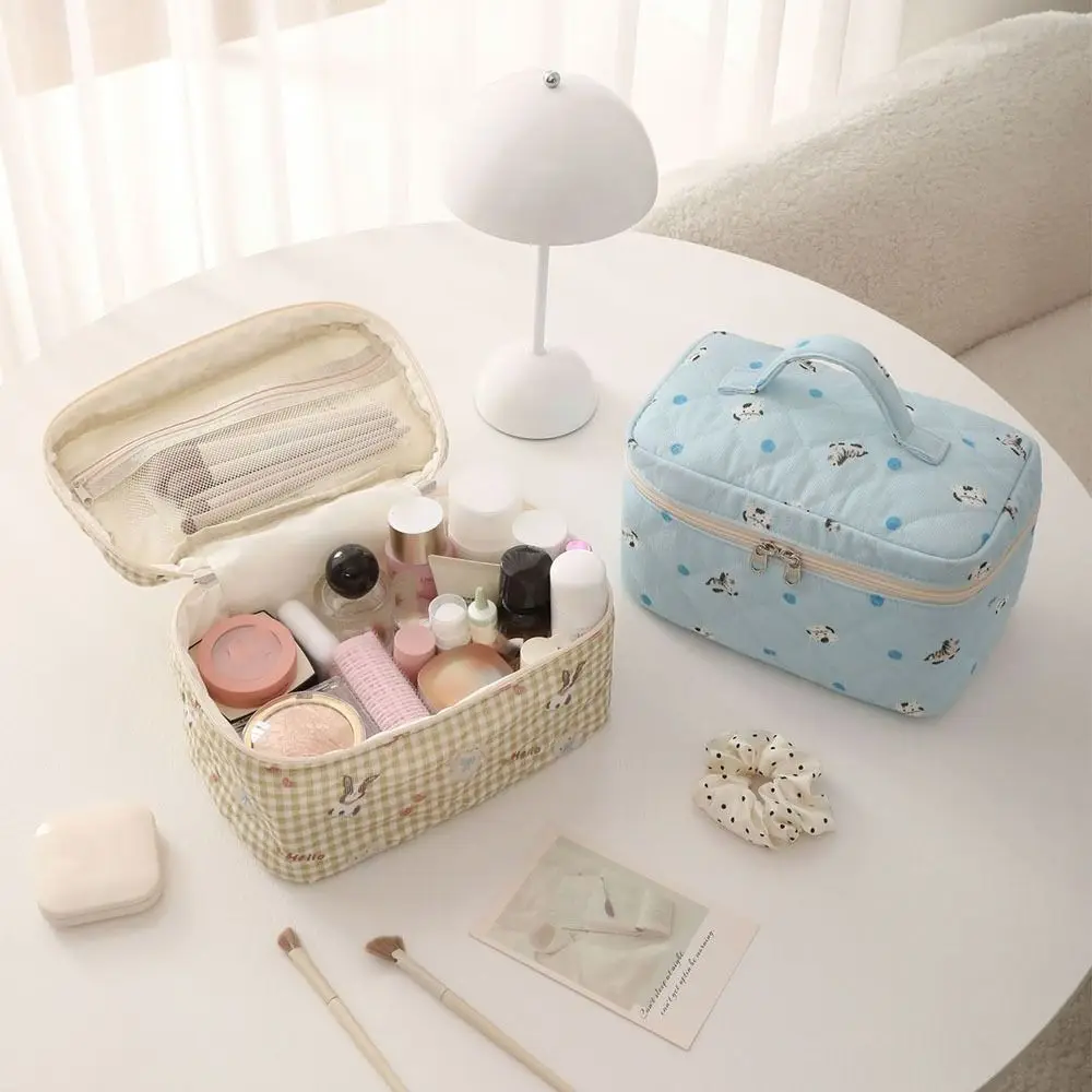 Multifunctional Cute Rabbit/Puppy Makeup Bag Large Capacity Quilted Toiletry Pouch Storage Bags