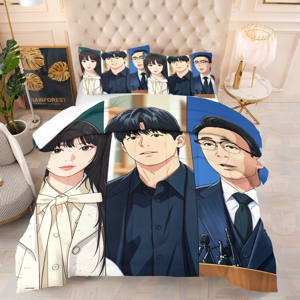 Korean Office Trio Cartoon Print Comforter Set Quilt Bedding Set Pillowcase Modern Family Guest Room Bed Kit