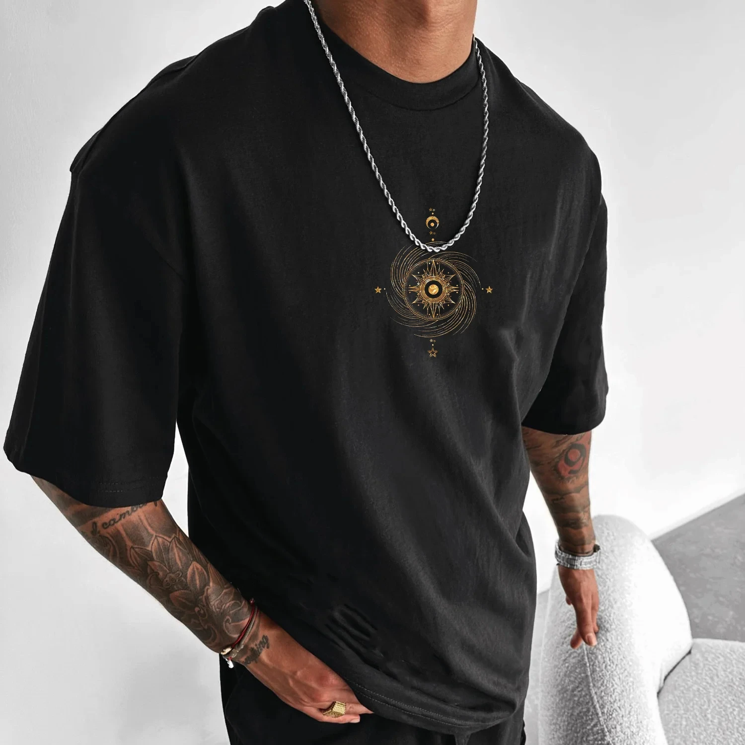 

Solid color cotton Star Tarot Print Oversized T-shirt