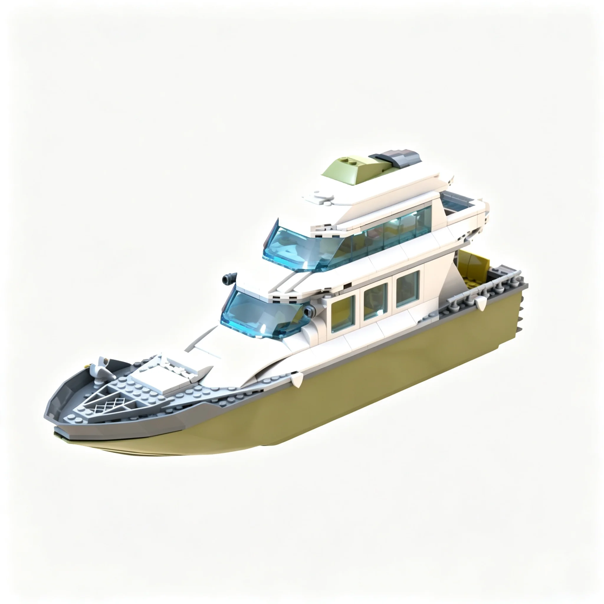550pcs MOC Motor Yacht "Rockerfeller" Cabin Cruiser - White Olive Green Creator Model Building Blocks Christmas Gifts Toy 3D