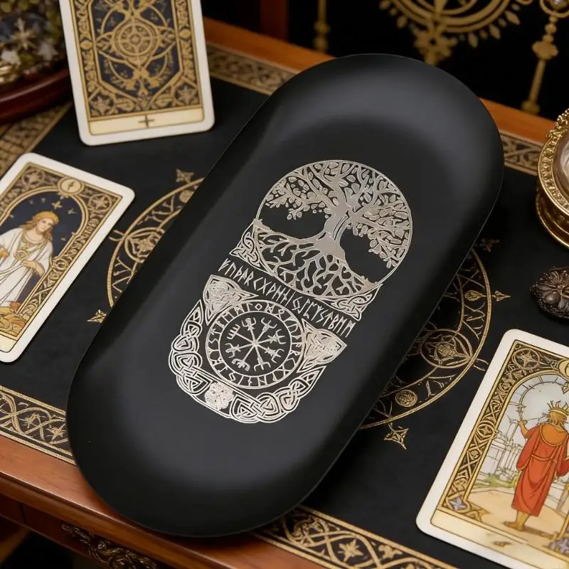 

Ritual Tray Altar Plate Stainless Steel Candlestick Oval Plate Decorative Tea Light Stand Jewelry Tray 24BD