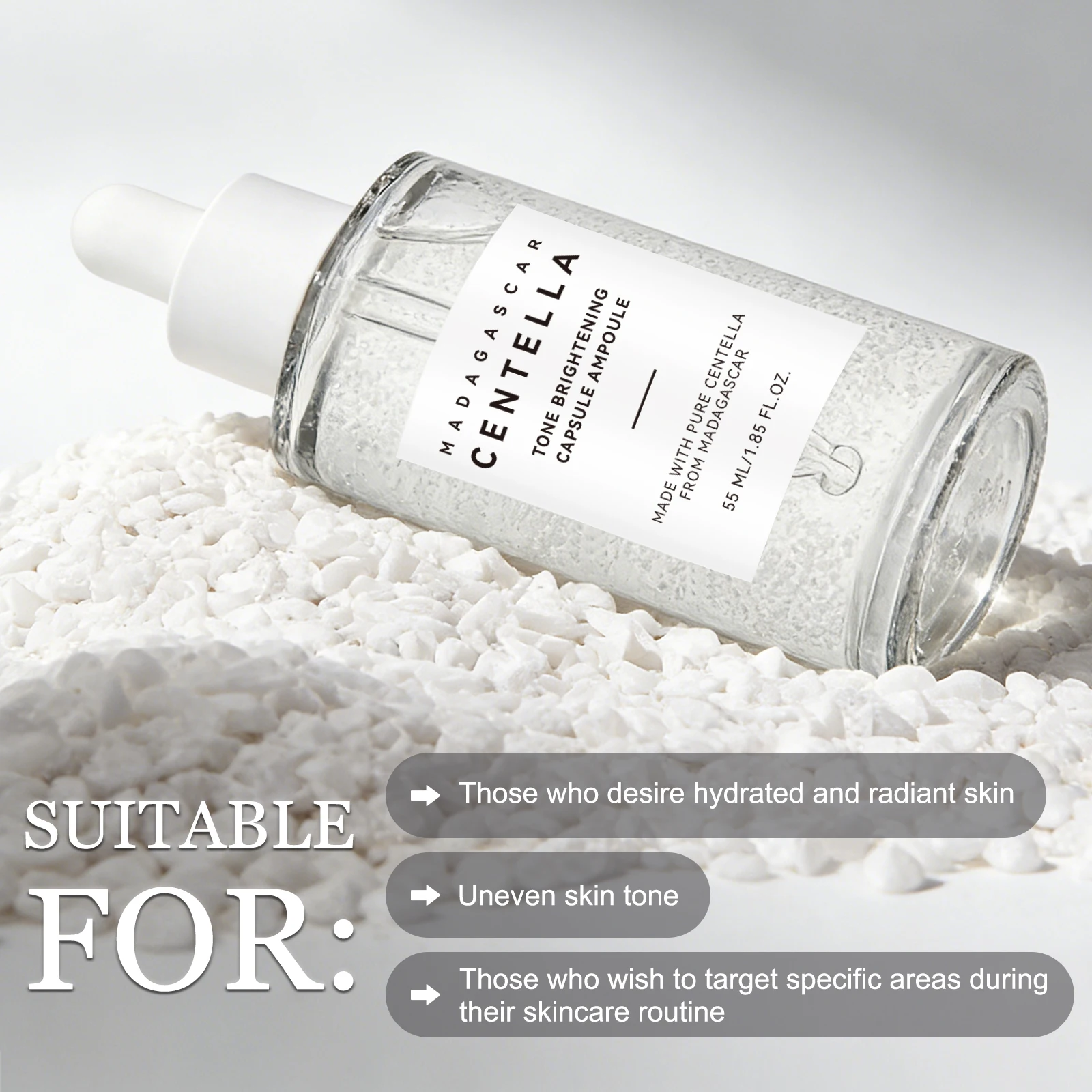 Suero Iluminador con Centella y Niacinamida 55ml - Ampolla Hidratante que Suaviza el Tono Desigual de la Piel y Aumenta la Luminosidad para un Brillo Radiante