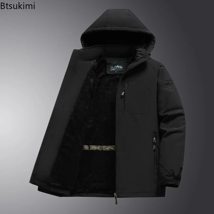 2025 Men's Outdoor Casual Hooded Jackets Autumn Winter Thickened Fleece Warm Outerwear Men Windproof Breathable Parkas Jackets