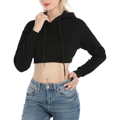 Women's Casual Hooded Top Short Navel European American Style Autumn Winter Wear Independent Station Wish