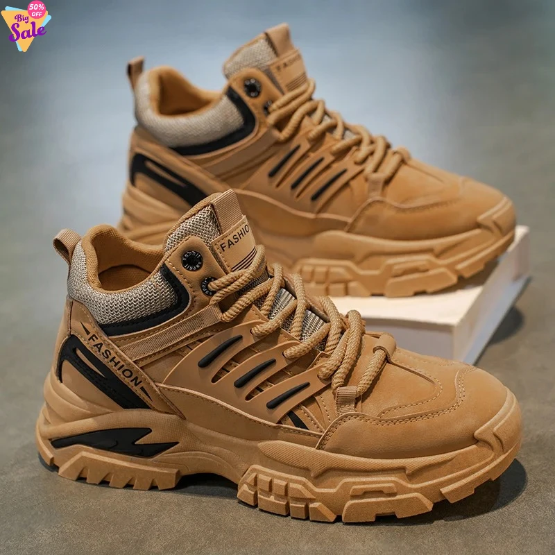 

2026 New Men's Big Yellow Boots Durable Anti - Skid Sole High - Top Chunky Sole Winter Fleece Lined British Work Boots Motorcycl