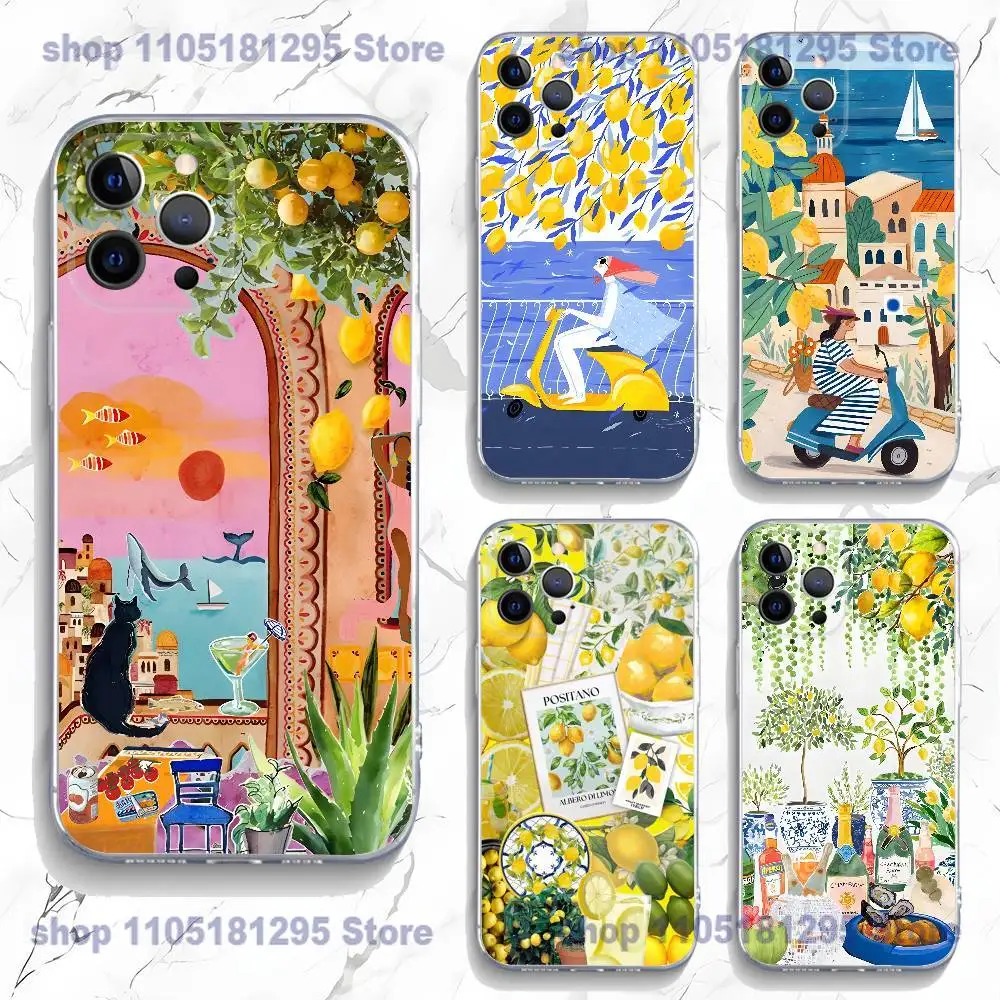 

Seaside Scenery Wine Lemon Phone Case For iPhone 17,16,15,14,13,12,11 Plus,Pro,Max,XR,Plus,E,Mini Transparent Soft Cover