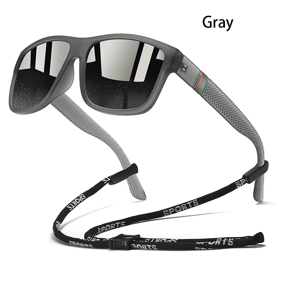 Mit Kette Modische Klassische Eckige Sonnenbrille für Männer und Frauen Fahren Angeln Farbenfrohe Trendige Leichte Outdoor-Brillen