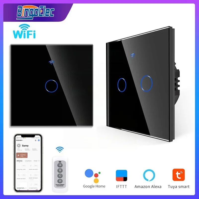 Tuya WiFi EU przełącznik dotykowy na ścianie światła inteligentne przełączniki RF433 pilot podświetlenie LED obsługa Alexa Google Home Bingoelec