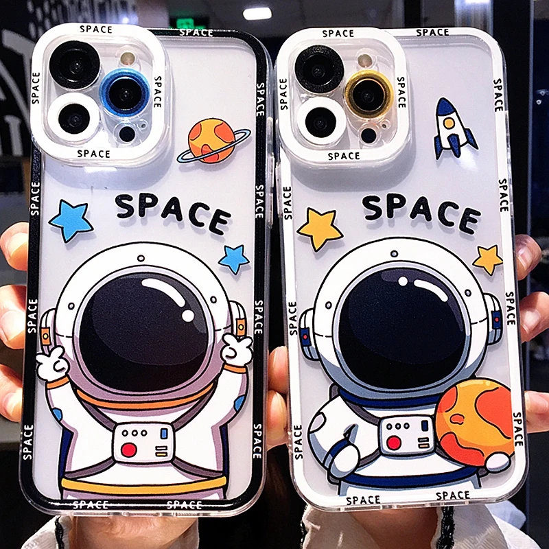 Soft Astronaut Cute Case For iPhone 14 13 12 11 Pro Max X Xs XR Max 7 8 Plus SE 2020 2022 Shockproof Silicone Transparent Cover