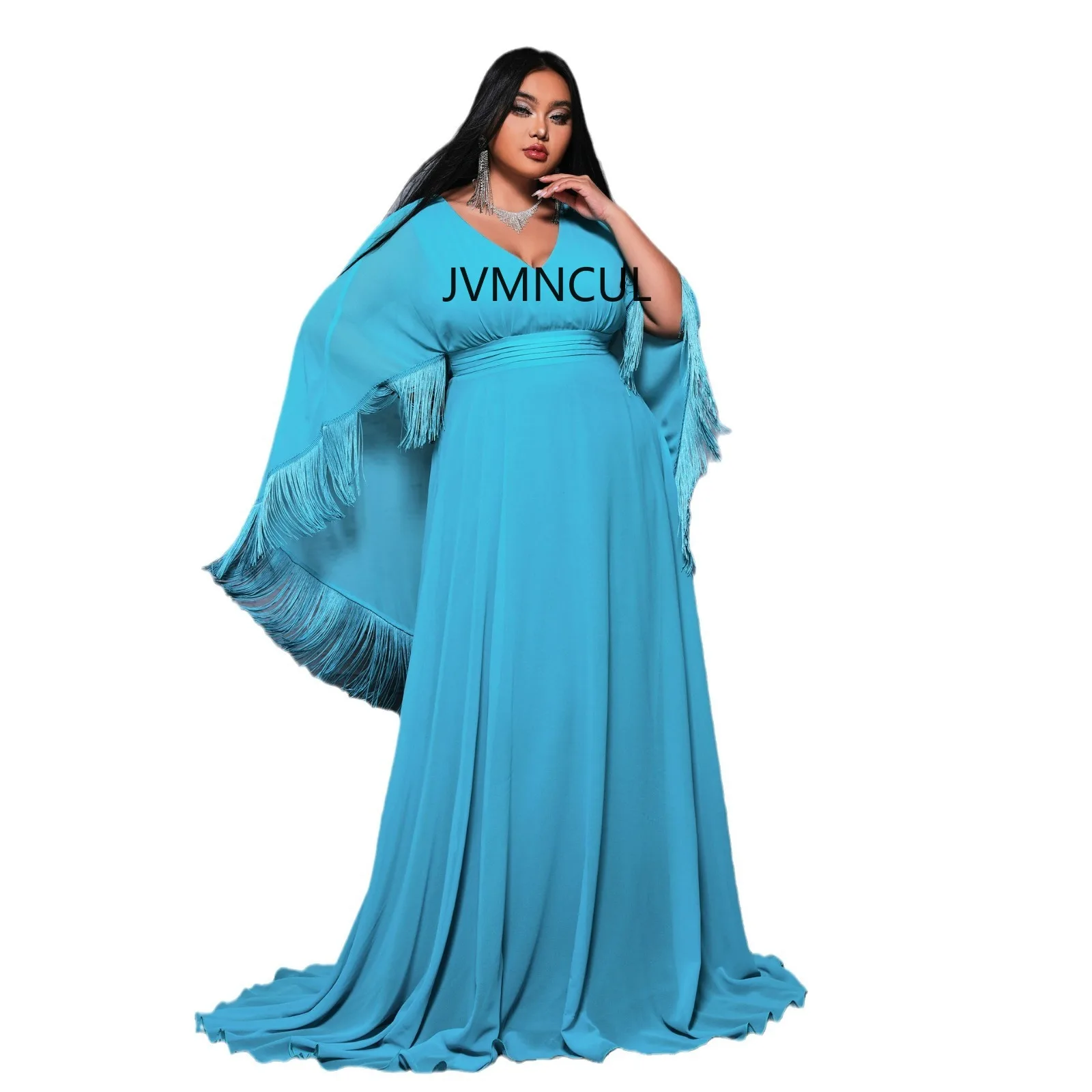 2025 European and American Style Big Size Formal Dress for Women, Long V-Neck Gown with Shawl, Sexy Evening Dress