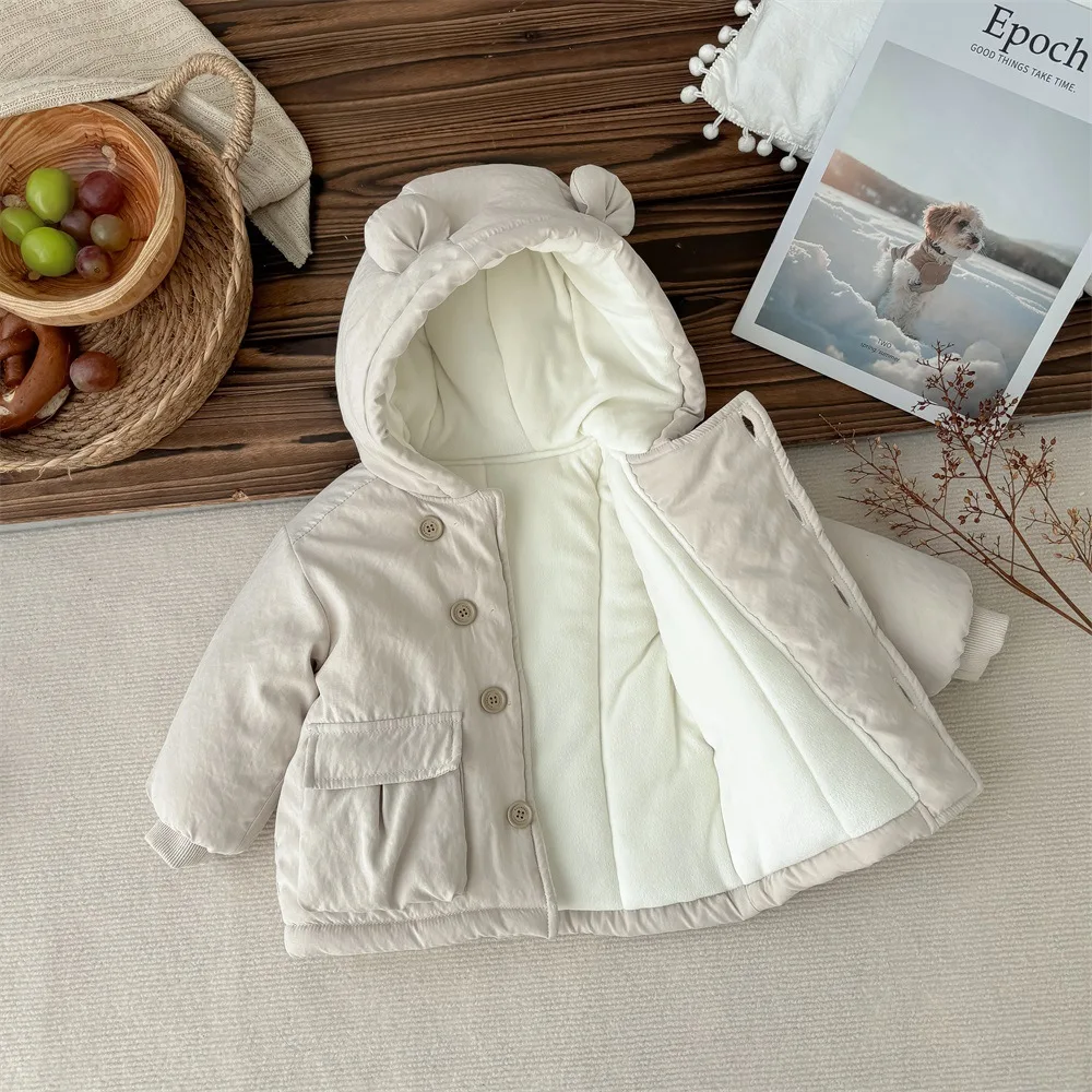 Kids Baby Girls Boys Thicken Fashion Clothing Top Outwear , 2024 Winter New in Toddler Kids Solid Color Jacket 0-3Y