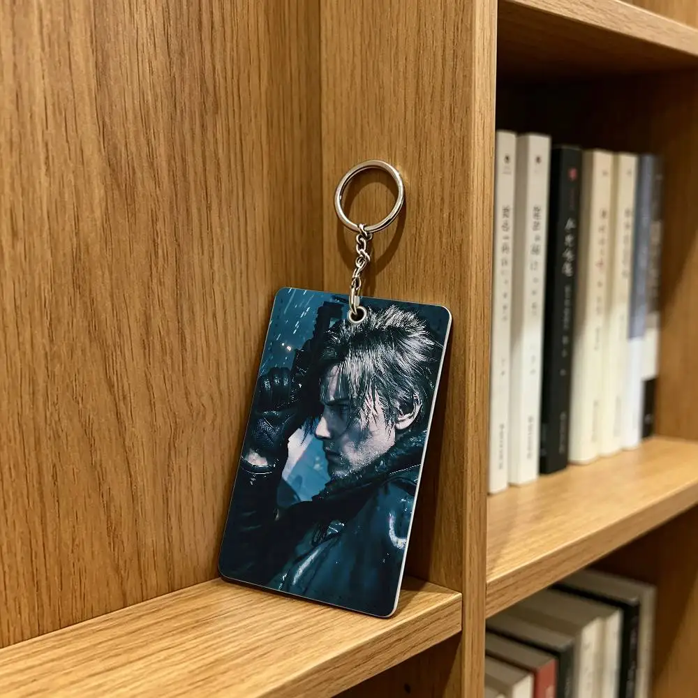 L-Leon S. Kennedy R-RE9 Card Case Leather Card Holder Keychain Key Ring Door Access Tags ID Card Case