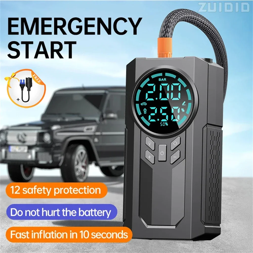 

Car Jump Starter Device Air Pump Power Bank Lighting Portable Car Starter Air Compressor Booster For Car Start New Tyre Inflator