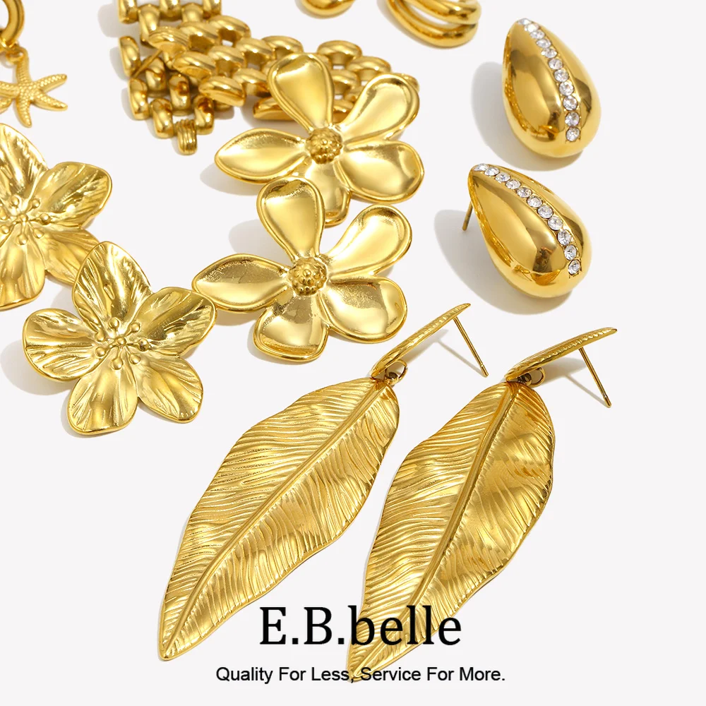 E.B.belle Banana Shaped Water Drop Splicing Diagonal Circular Bohemian Long Eyelash Eye Disc Feather Leaf Petal Flower Earrings