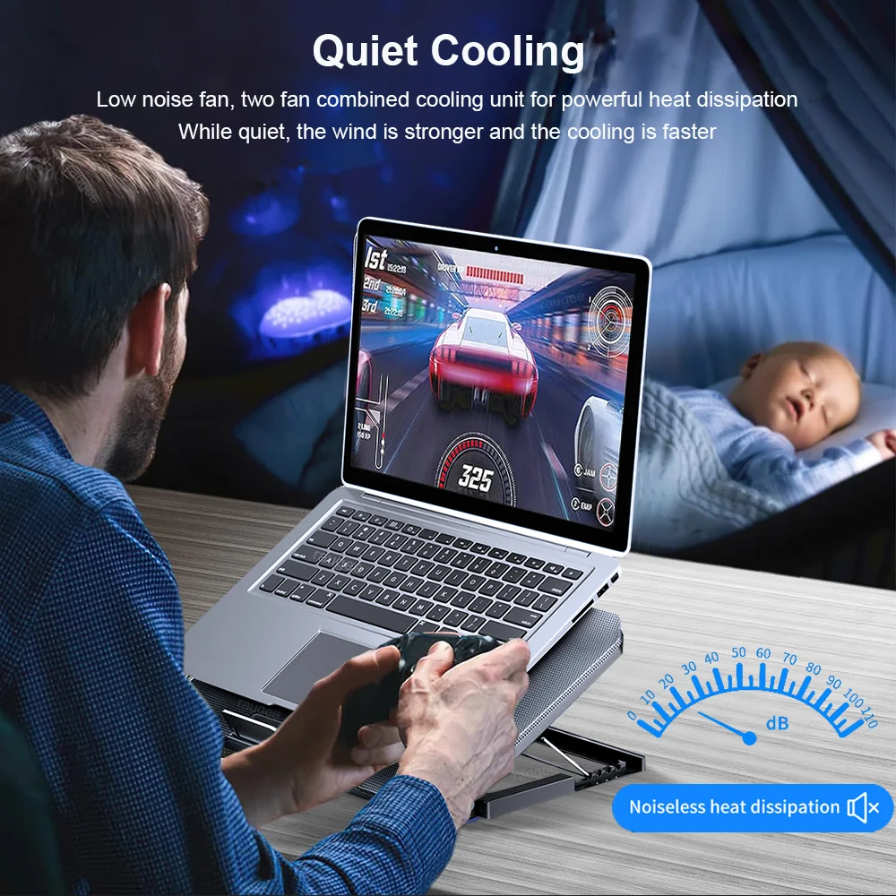 Imagem -05 - Silencioso Ajustável Laptop Cooler Stand Cooling Pads Velocidade do Vento Tamanho Grande Usb 1217 Notebook