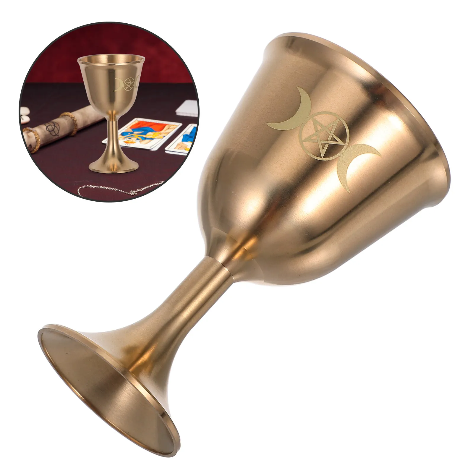 Elegant High-Footed Copper Goblet Vintage Metal Wine Cup Decorative Altar Offering Cup for Ceremonies Tea Water Holy Rituals