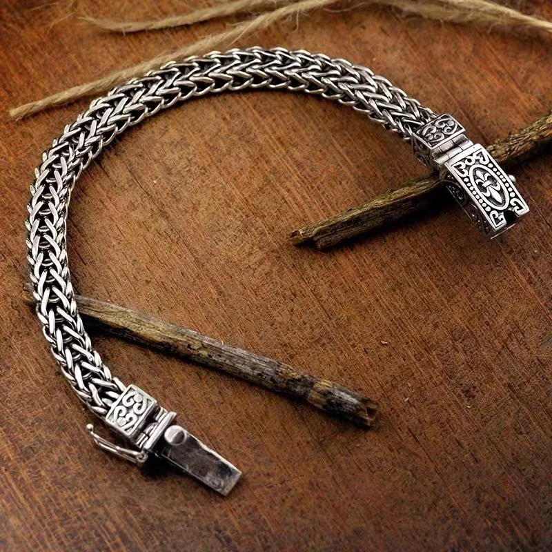 New Silver Color Hand Woven Rope Twists Pattern Fashion Bracelets for Women Men Retro Couple Jewelry