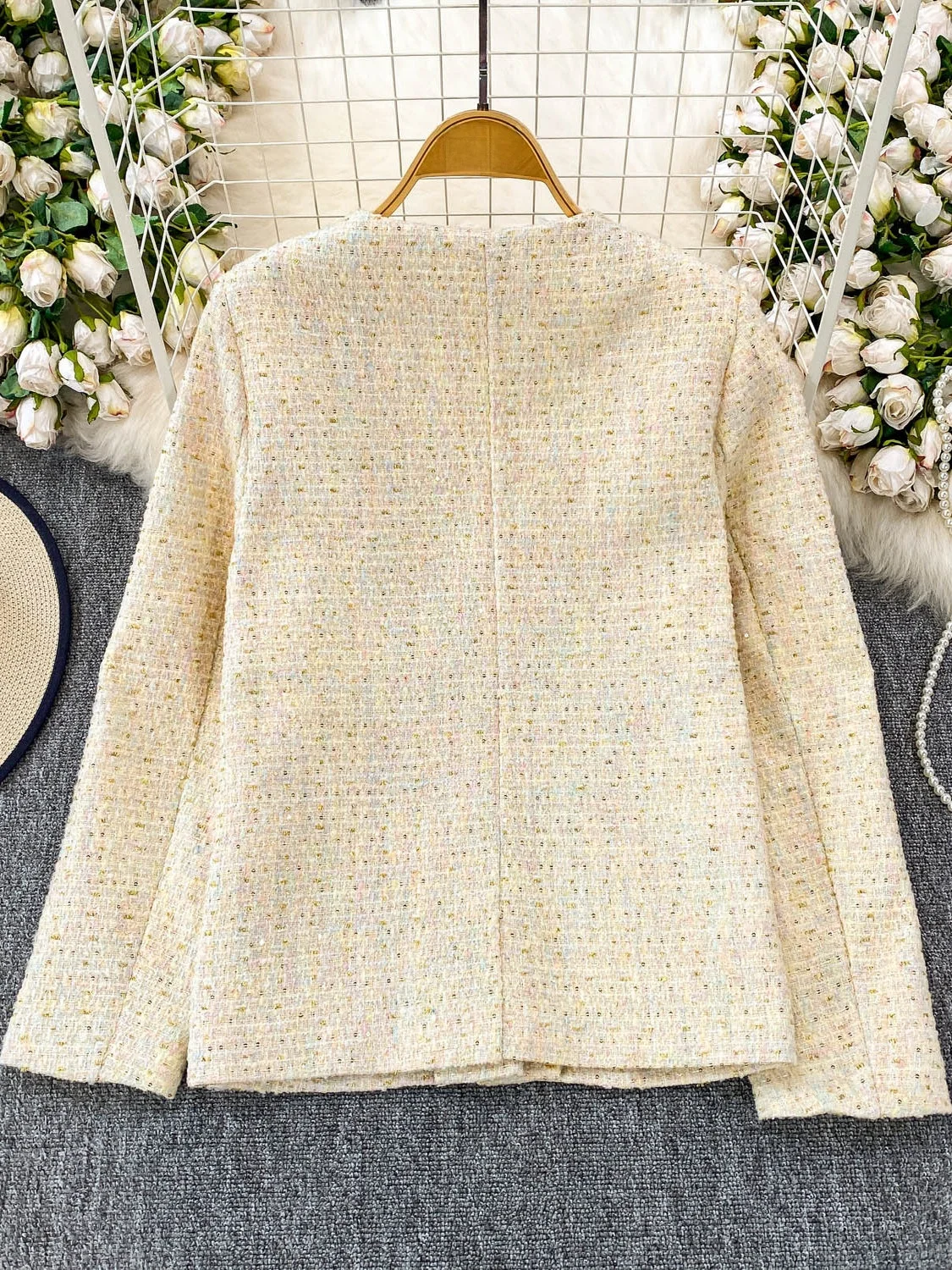 Ele round Ne – vêtements d'extérieur pour femmes, coupe ample, scintillant, Boucle Jaet, automne hiver, haute Sensation, détail bleu en métal