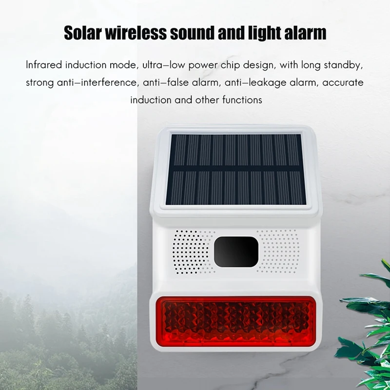 1 PCS 433MHZ Wireless Solar Powered Rechargeable Alarm Human Body Sensing Alarm White For Outdoor