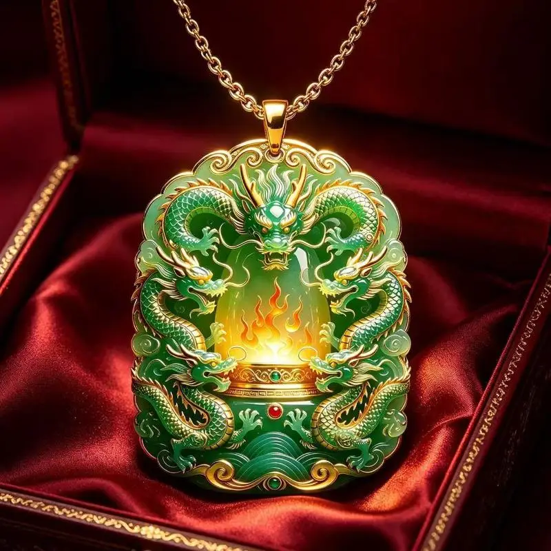Green Imitation Jade Dragon Pendant Necklace Chinese Style Pendant Craft Exquisite Carvings For Daily Wear Gifting Jewelry