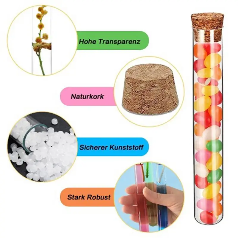 spor-コルク付き試験管60本、16x150mm-20ml-、クラフト紙タグ付きプラスチック試験管、ジュートロープ漏斗付き