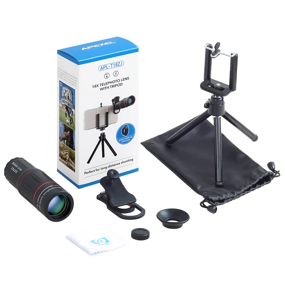 Mobile Phone Lenses 18X Telescope Monocular Zoom Camera Lens for IPhone 7 Samsung S8 with Tripod&Bluetooth Remote Control
