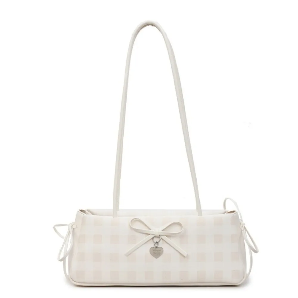 

Sweet Plaid French Stick Handbag Y2K High Quality PU Shoulder Bag Large Capacity Waterproof Bow Underarm Bags Girls