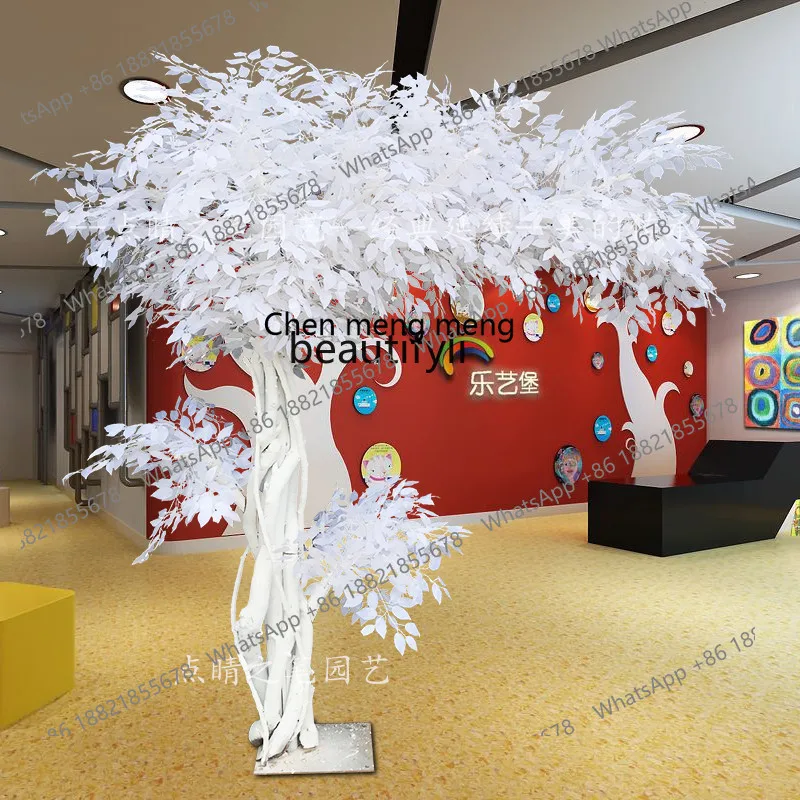 CC182Artificial White Tree Fake Trees Simulation Banyan Tree Large Living Room Solid Wood Trunk Decoration
