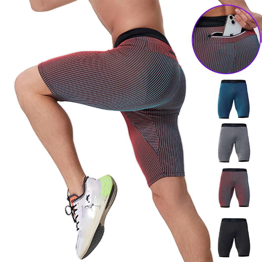 Marathon Compression Shorts Quick Dry Running Training Fitness Leggings Bodybuilding Tights Sports Men Gym Male with Waist Bag