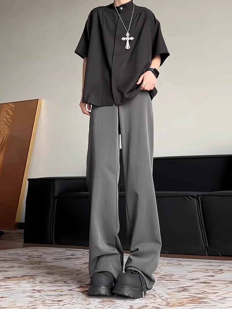 

Мужские летние брюки из ледяного шелка, прямые, свободного кроя, однотонные, повседневные, молодежные, в стиле CleanFit