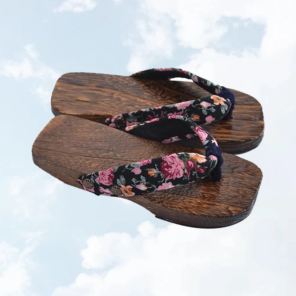 

1pcs Cute Paulownia Children Clogs Baby Slippers Anti-Slip Lightweight Eva Sole Natural Wood Chinese Traditional Print Shoelaces