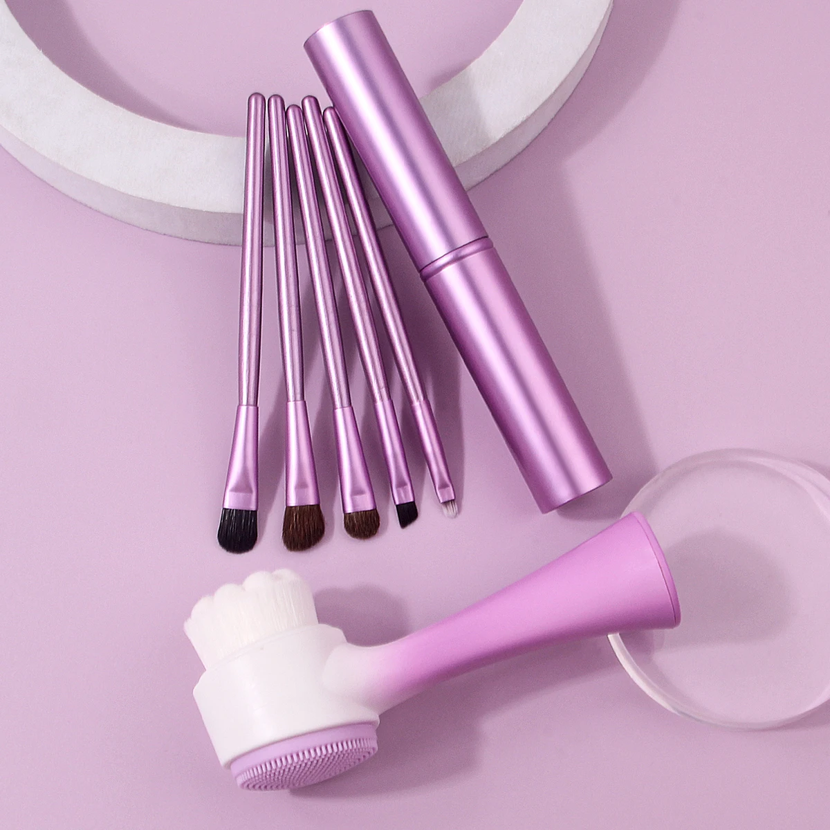 5PCS 다기능 아이 메이크업 브러쉬 세트 +1PCS 양면 세안 브러쉬 +1PCS 알루미늄 튜브 보관 실린더