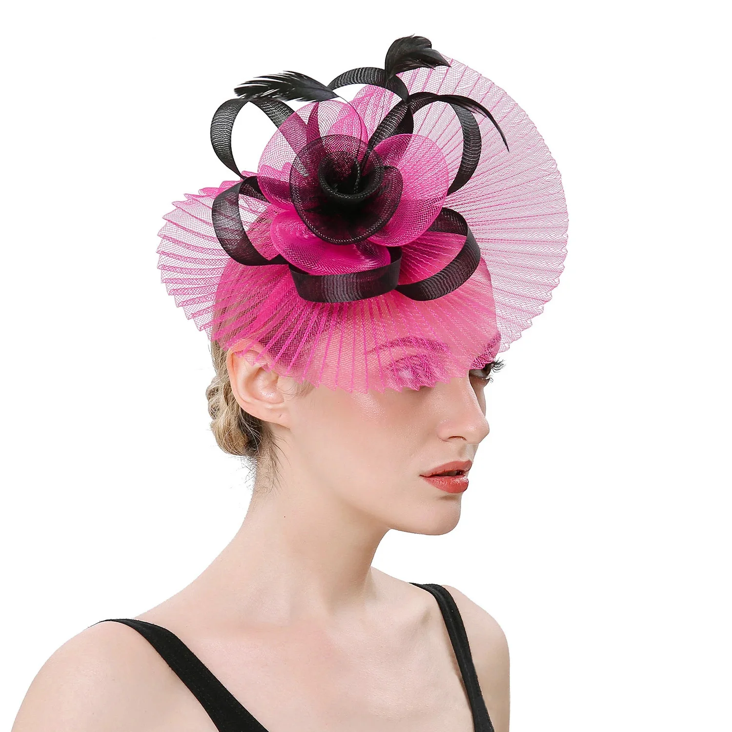 Fascinators For Women Elegant Charming Mesh Feather Headderss Cocktail Tea Party Hairbands Civil Wedding Hat Hair Accessories