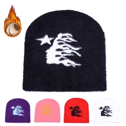 1pcs Y2k Black Plush Thickened Beanie Hat Men Beanie Hat Women Autumn Winter Knitted Beanie Hat - Windproof, Good Elasticity, Fa