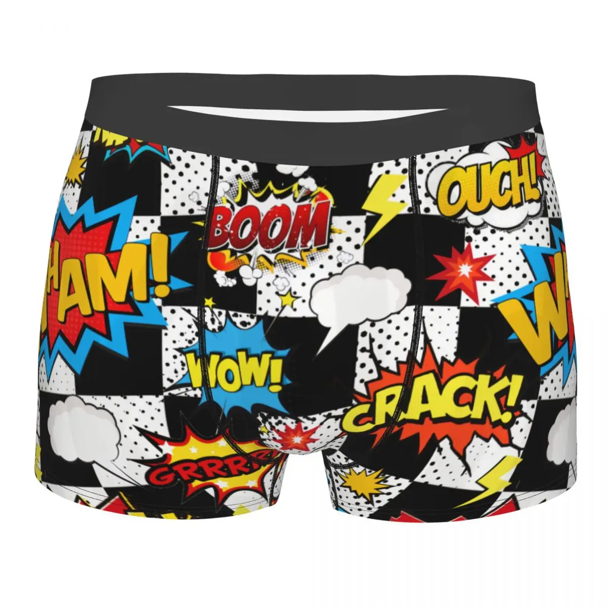Custom Checkered Comic Word Bubble Boxers Shorts Mens Briefs Underwear Fashion Underpants