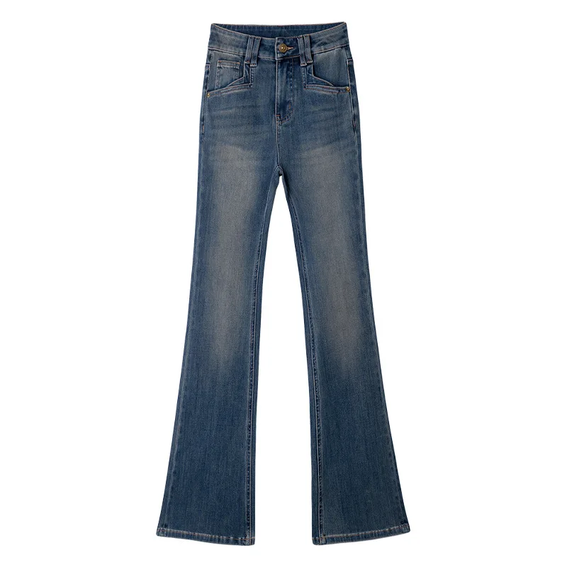 Теплые джинсовые расклешенные брюки на флисовой подкладке, утягивающие брюки-клеш