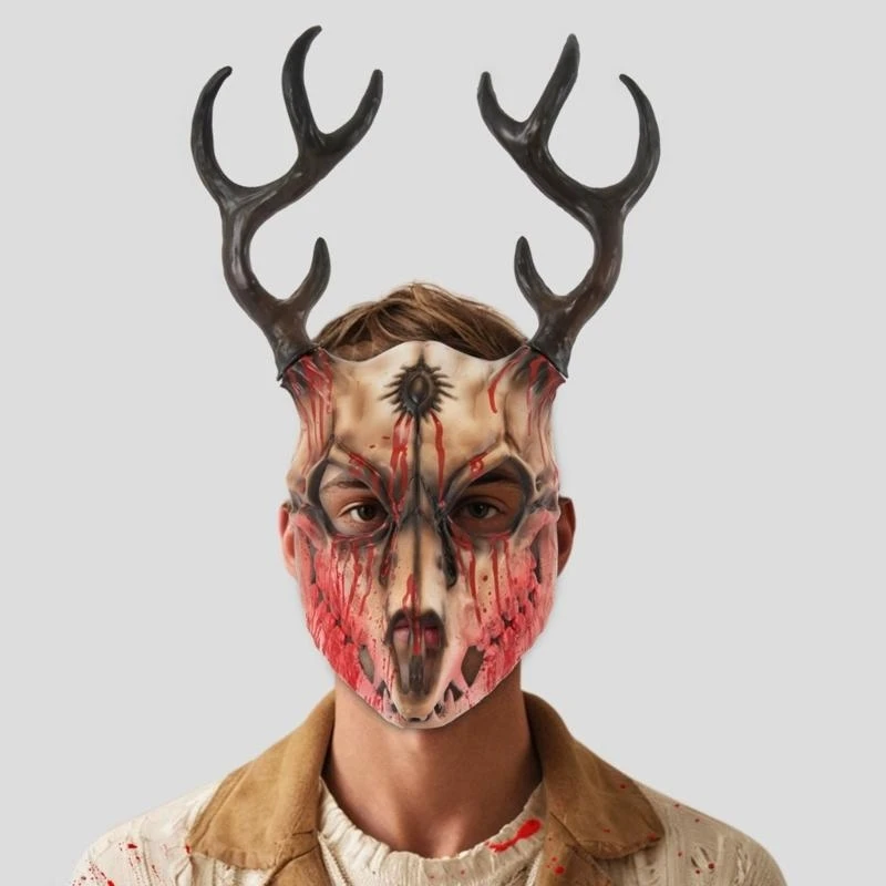 

652F Reindeer Mask Full Face Mask Masquerade Mask Antler Mask Deer Head Mask Halloween Party Mask Carnivals Mask