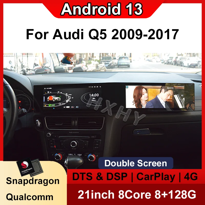 Double Interactive Screen Android 13 8+256G Auto Carplay For Audi Q5 2009-2017 Car Multimedia Stere Dvd Player Radio Navigation
