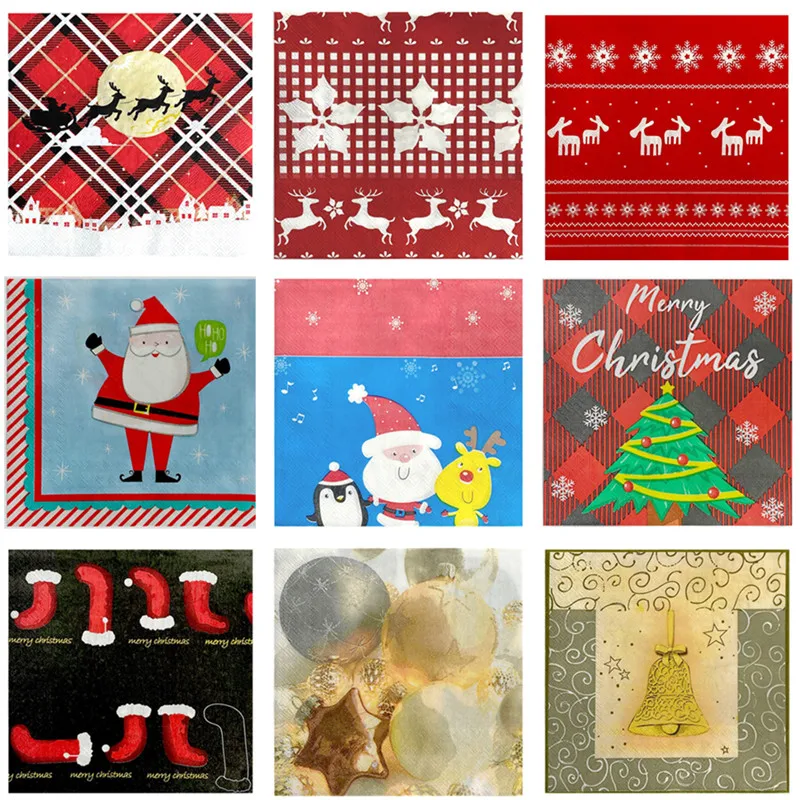 20pcs/pack Christmas Snowman Theme Paper Napkins Xmas New Year Party Tableware Home Decoration