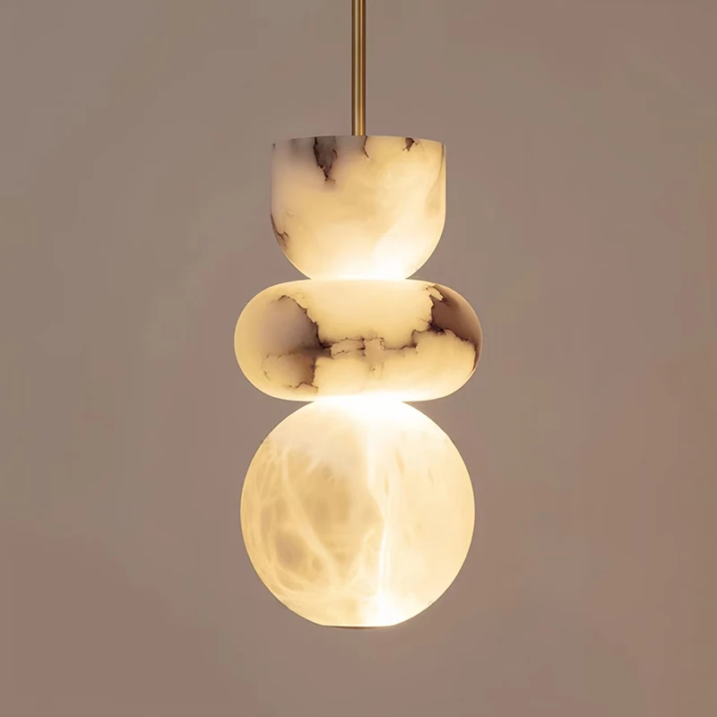 Nordic Minimalist Alabaster Pendant - Modern Spanish Marble Ceiling Light for Villa Kitchen & Living Room Decor