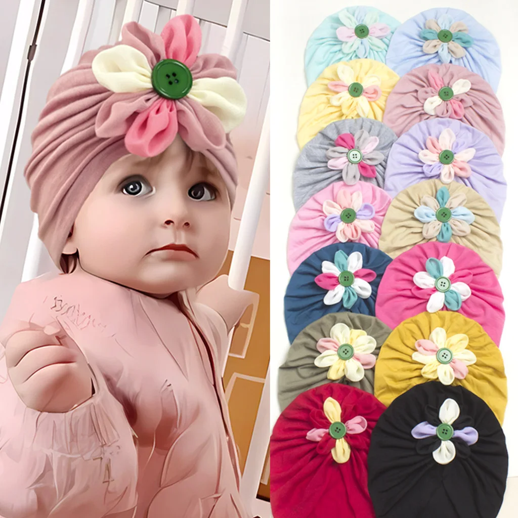 

New Flower Baby Hat Toddler Turban Infant Head Wraps Kids Bonnet Newborn Toddler Beanie Cap for 0-4 Years Old Baby Headband