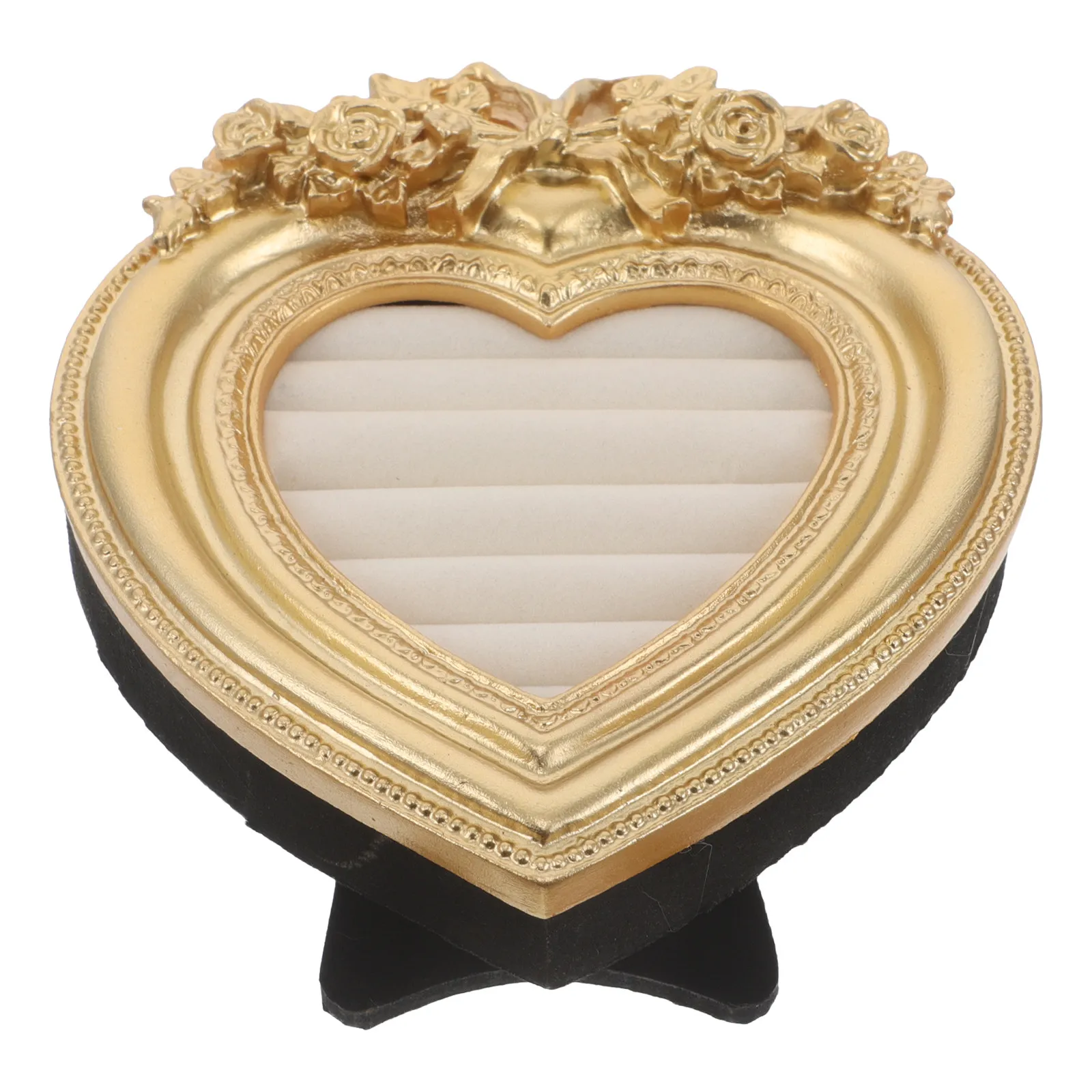 

Vintage Ring Holder Resin Jewelry Storage Display Heart Frame for Ear Studs Wedding Anniversary Engagement Baroque Organizer