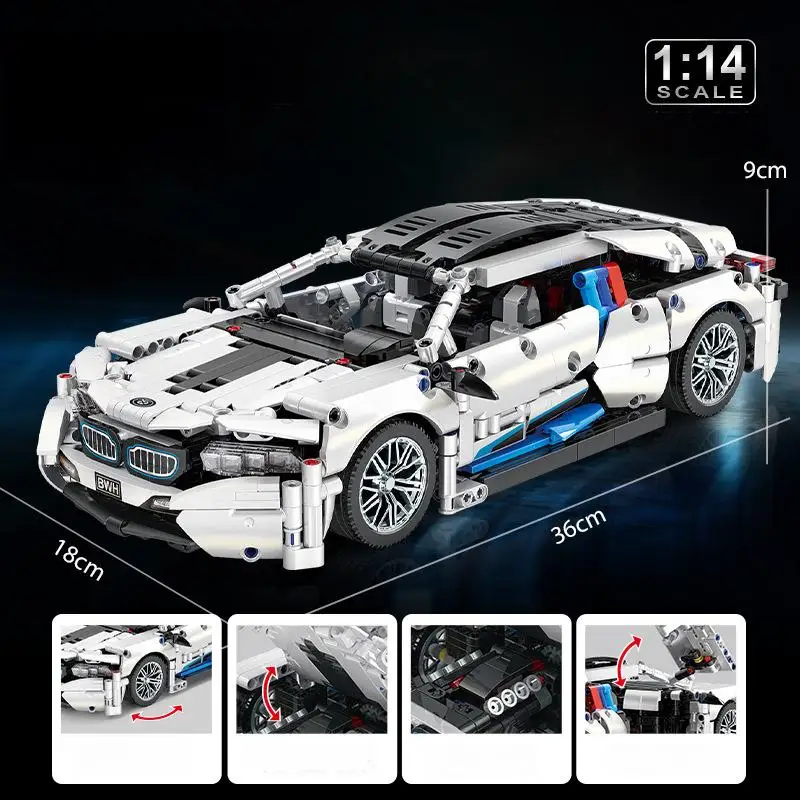 

OUZEY White Sports Car Building Blocks - DIY Free Assembly Educational Toy, Creative Construction Gift for Kids Boys Girls