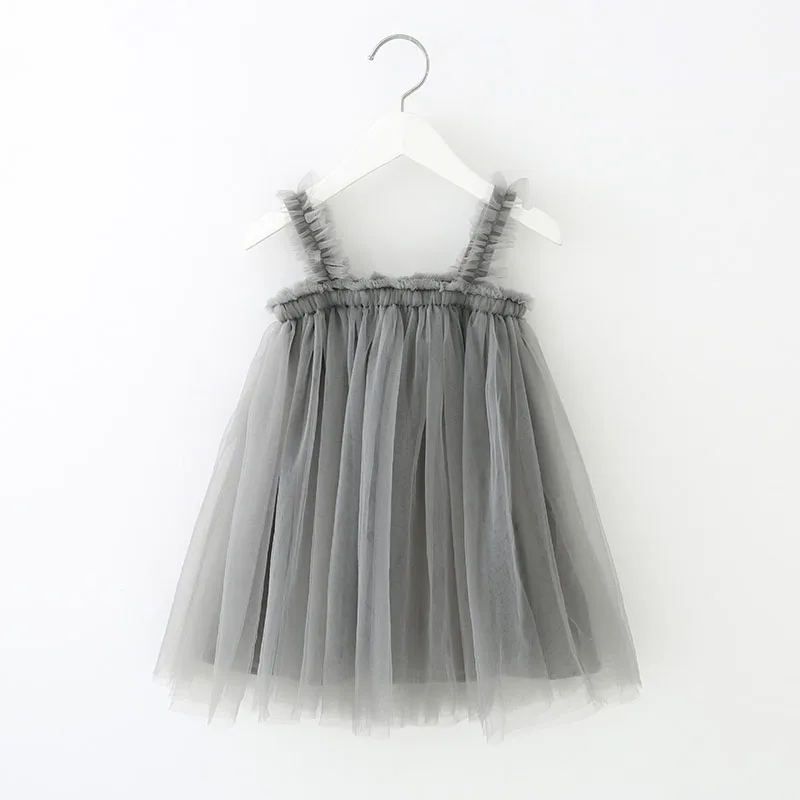 2024 New Summer Little Girls Suspender Princess Dress 8 Colors Elegant Ruffles Solid Color Mesh Dress 9M-6T