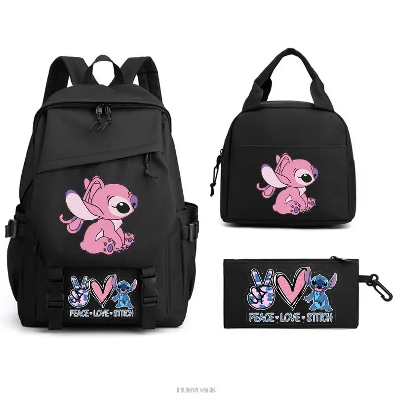 3pcs Lilo And Stitch Backpack Simple Harajuku Female Male Lovely Student School Bag Large Capacity Light Laptop Travel Knapsacks