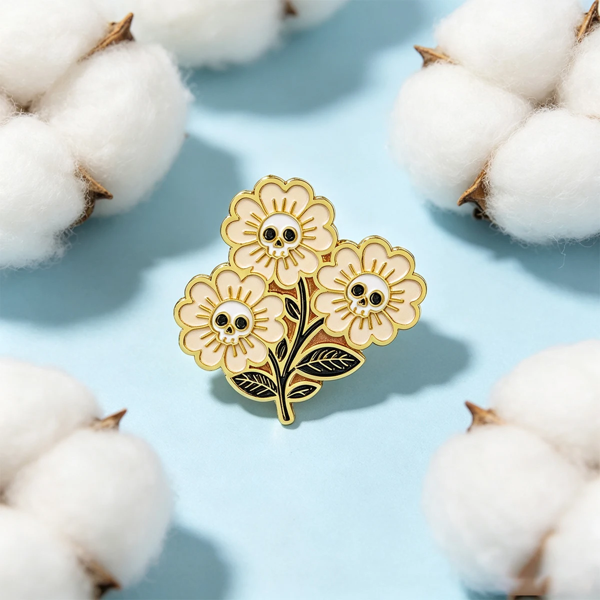 9 Stück Totenkopf-Blumenstrauß Emaille-Pin, Gothic-Skelett-Blumenbrosche, Anstecknadel für Rucksack, Jacke, Kleidung, Dekorationszubehör, Geschenk – Detail 4