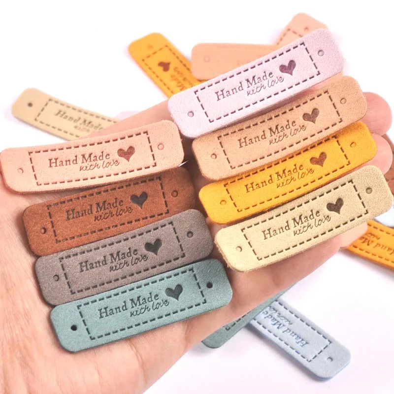 20Pcs 55x15mm Cloth Handmade With Love Embossed Tags DIY Flag Label For Garment Sewing Accessories