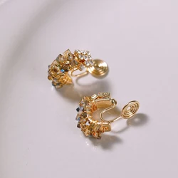 Korean Charm Sparkling Rainbow Crystal Clip on Earrings for Women Small Exquisite Luxurious Fashion Wedding Party Jewelry