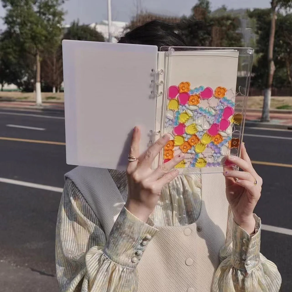 A5/A7 Creative Loose-leaf Notebook  With Transparent Cover Heart Quicksand Binders Notebook Colored Diary Book Stationery Gifts