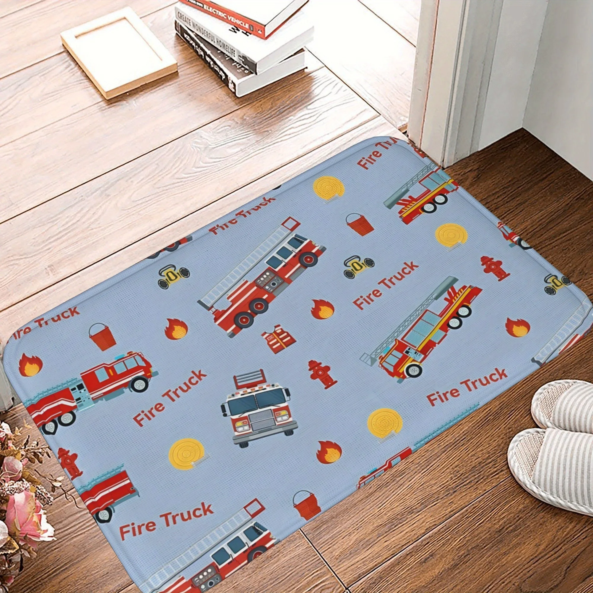 

1PC Fire Truck Adventure Kitchen Rug Non-Slip Door Mat Pop design Bathroom Rug Bath Mat Carpet for Home Sink Laundry Decor